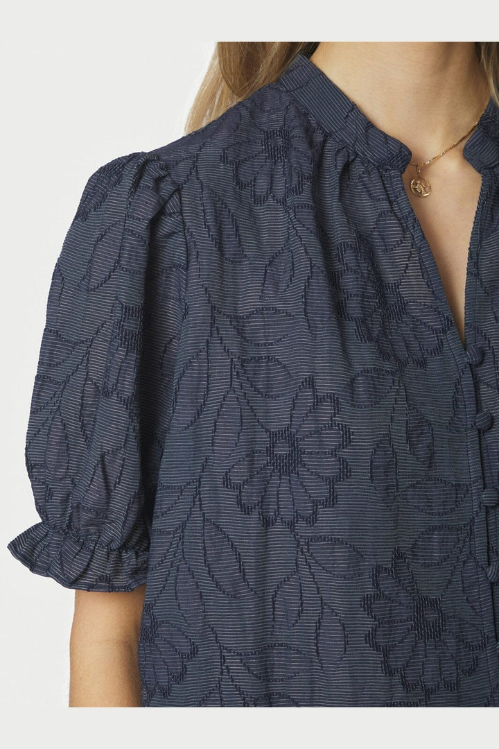 Neo Noir - Zika Flower Stripe Blouse 168493 - 534 - Dark Blue