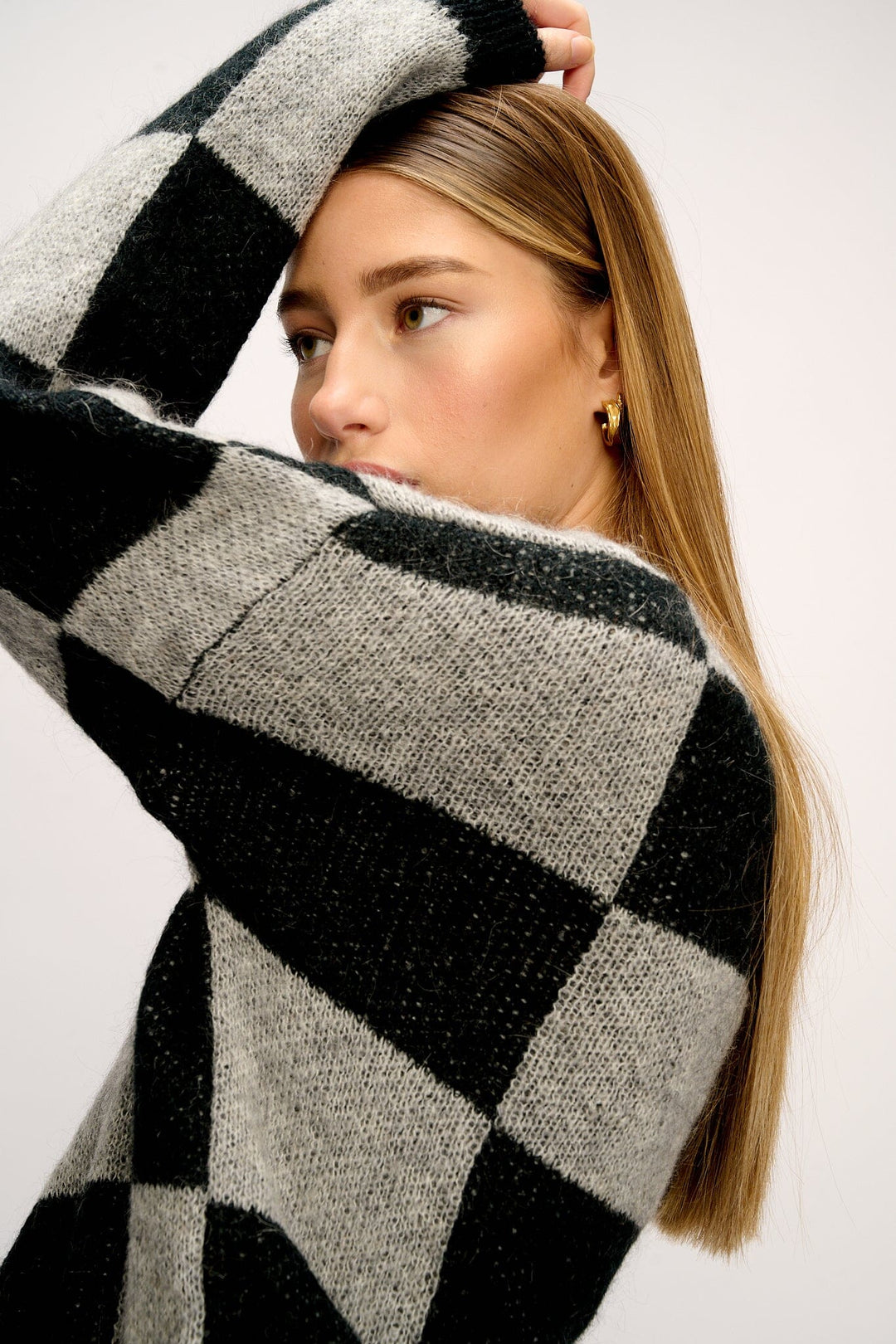Noella - Kiana Knit Sweater - Black/Grey Strikbluser 