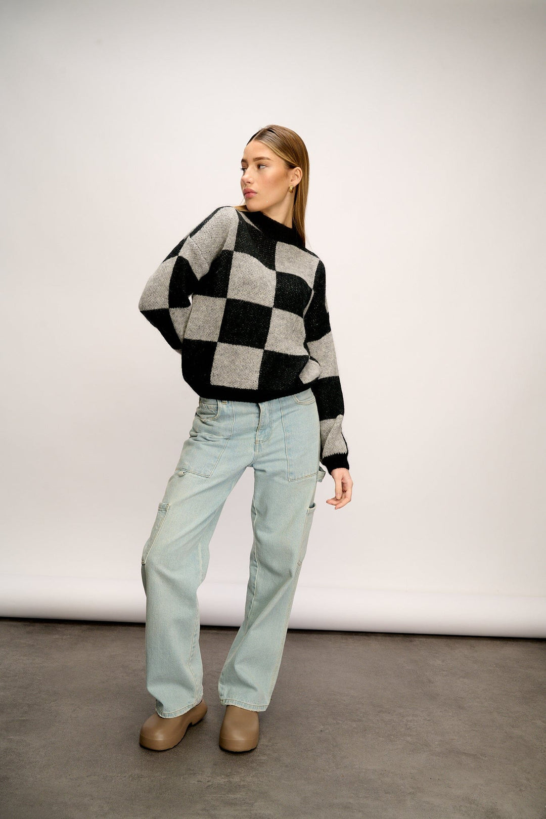 Noella - Kiana Knit Sweater - Black/Grey Strikbluser 