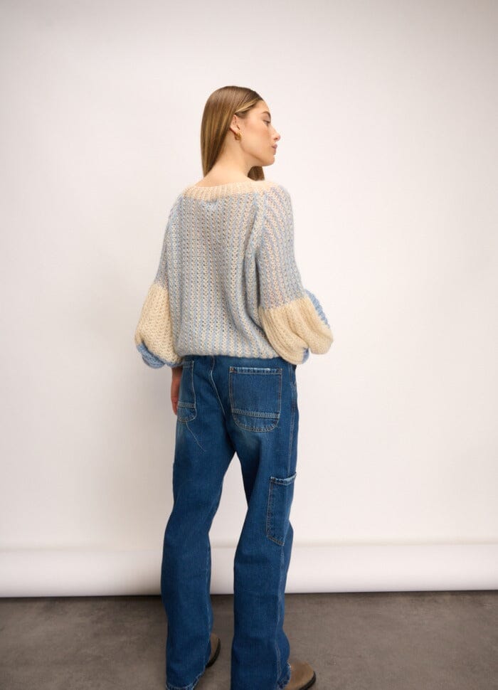 Noella - Liana Knit Sweater - 1036 Dusty Blue Cream Strikbluser 