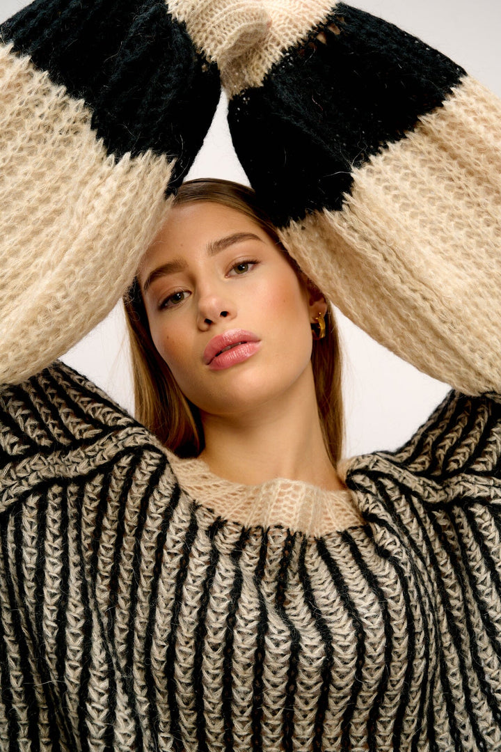 Noella - Liana Knit Sweater - Cream/black Strikbluser 