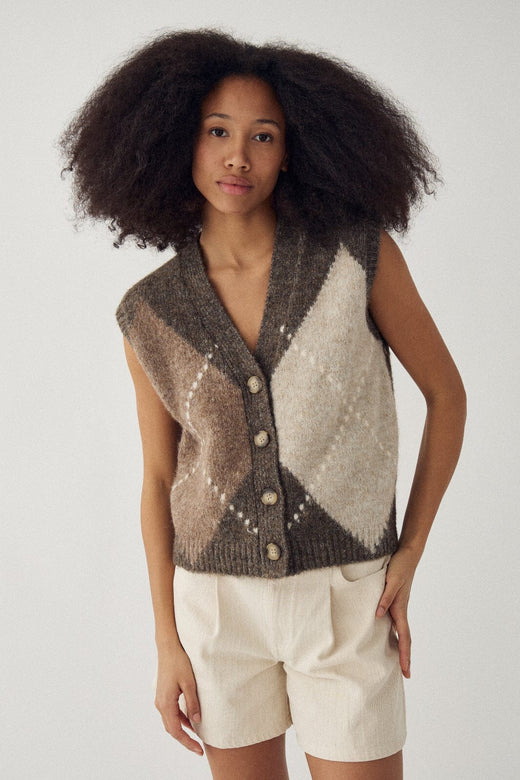 Noella - N-Laiana Knit Vest 14670003 - 1513 - Ash Brown Mix Strikbluser 