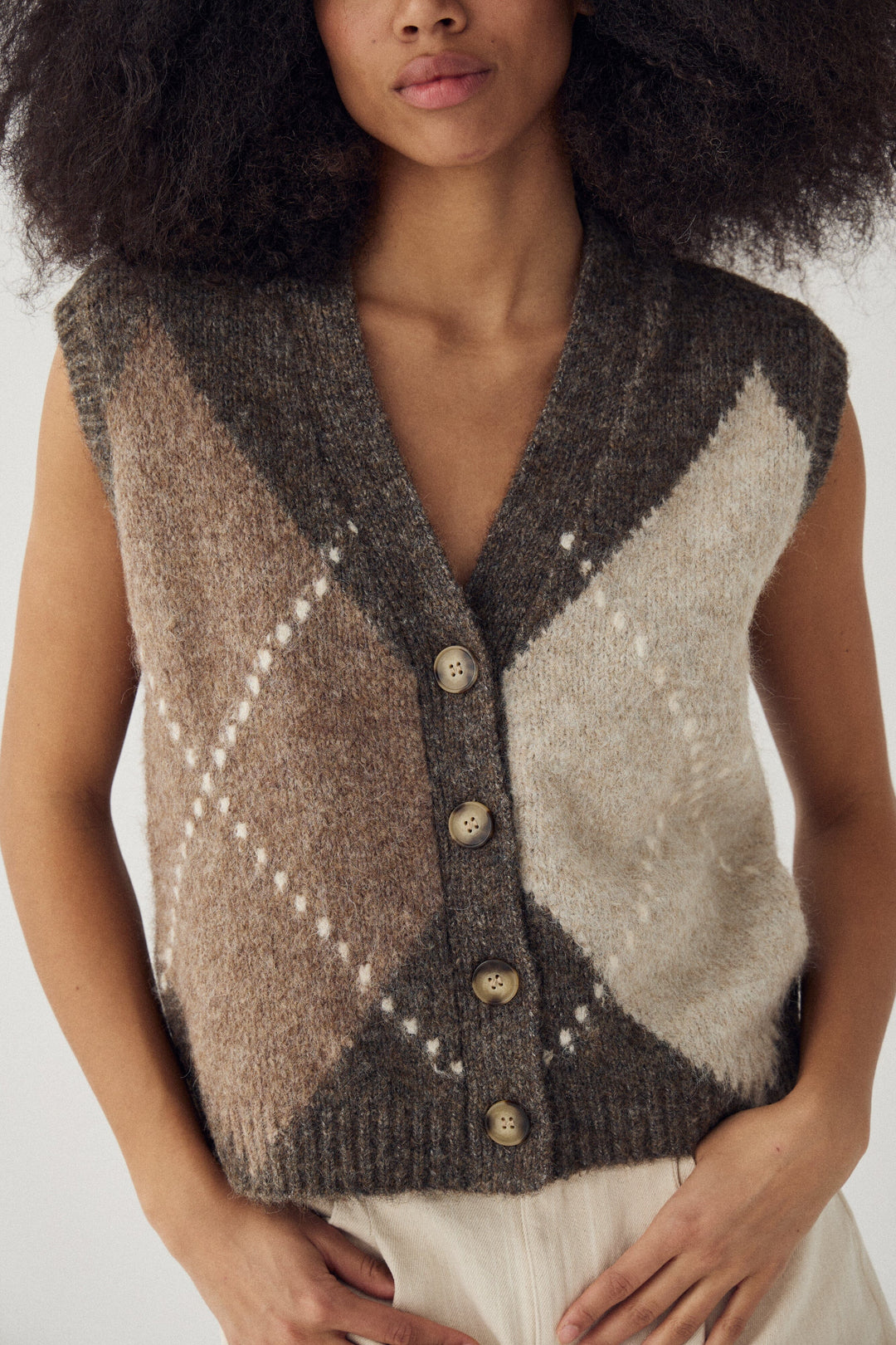 Noella - N-Laiana Knit Vest 14670003 - 1513 - Ash Brown Mix Strikbluser 