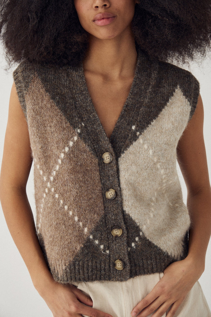 Noella - N-Laiana Knit Vest 14670003 - 1513 - Ash Brown Mix Strikbluser 