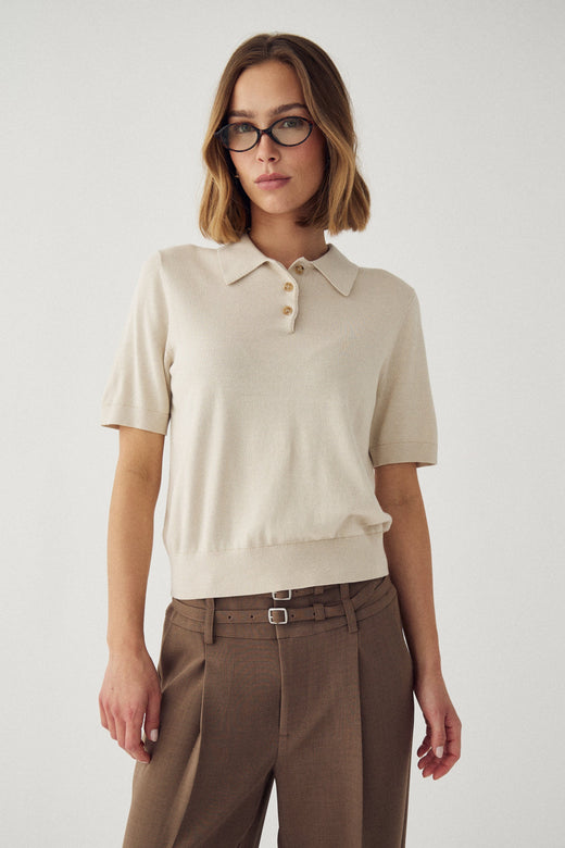 Noella - N-Maxine Ss Knit 14990003 - 1206 - Oyster Strikbluser 