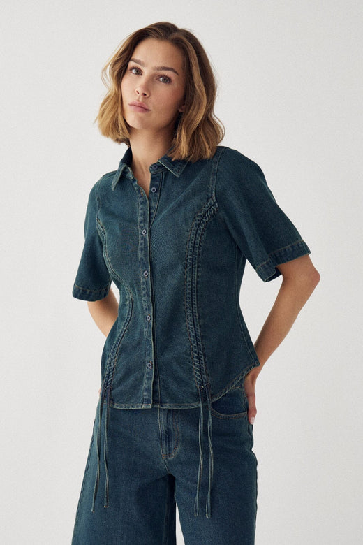 Noella - N-Micaiah Ss Blouse 15150004 - 1056 - Vintage Blue Wash Bluser 