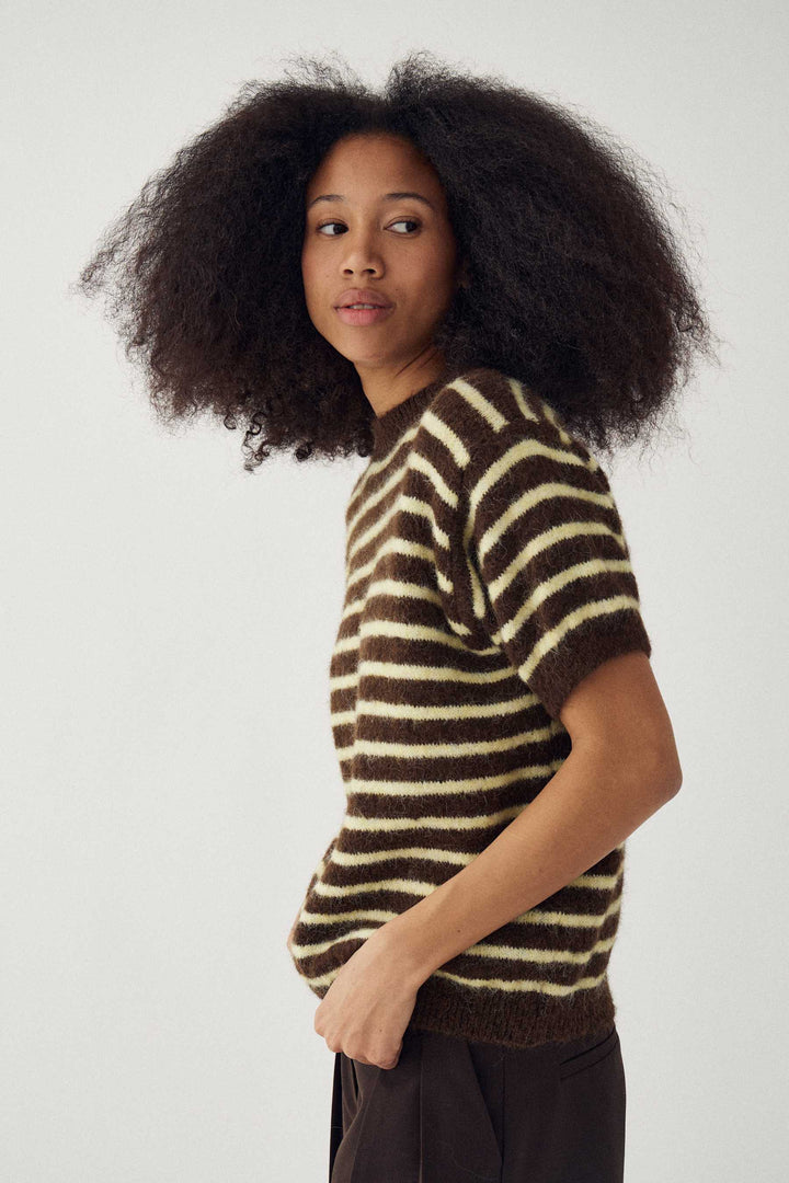 Noella - N-Monikah Ss Knit 16570003 - 1536 - Brown Yellow Stripe Strikbluser 