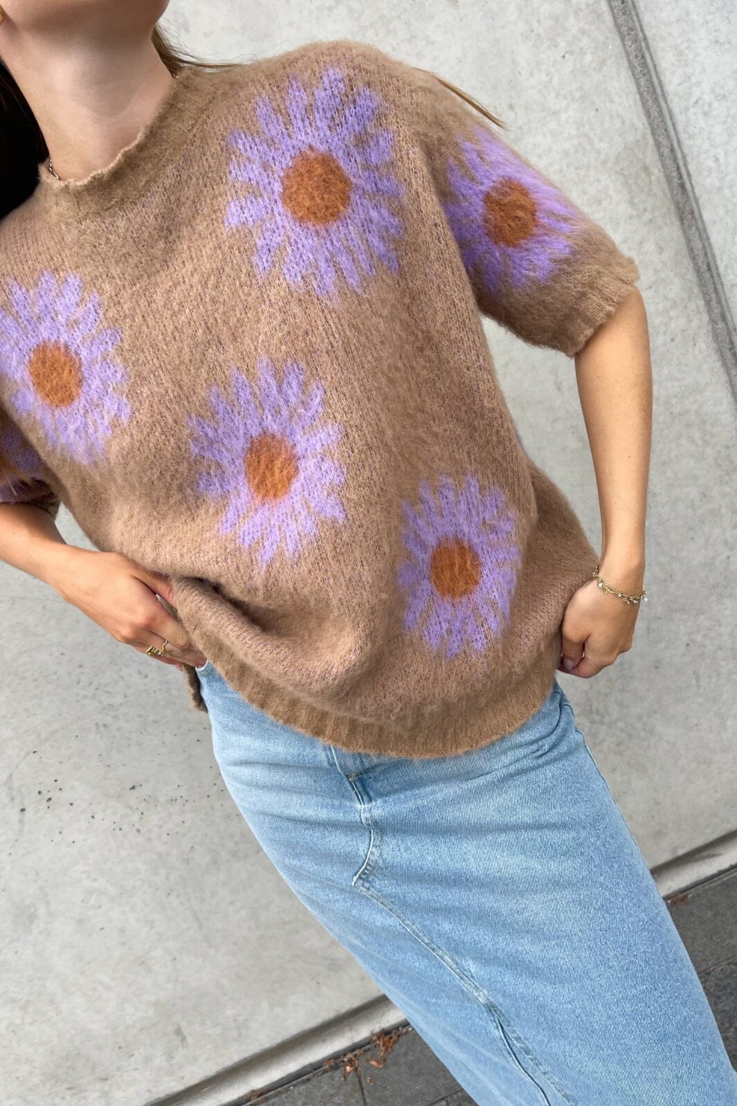 Noella - Raya Knit Sweater - 903 Sand/Lavender Flower Strikbluser 