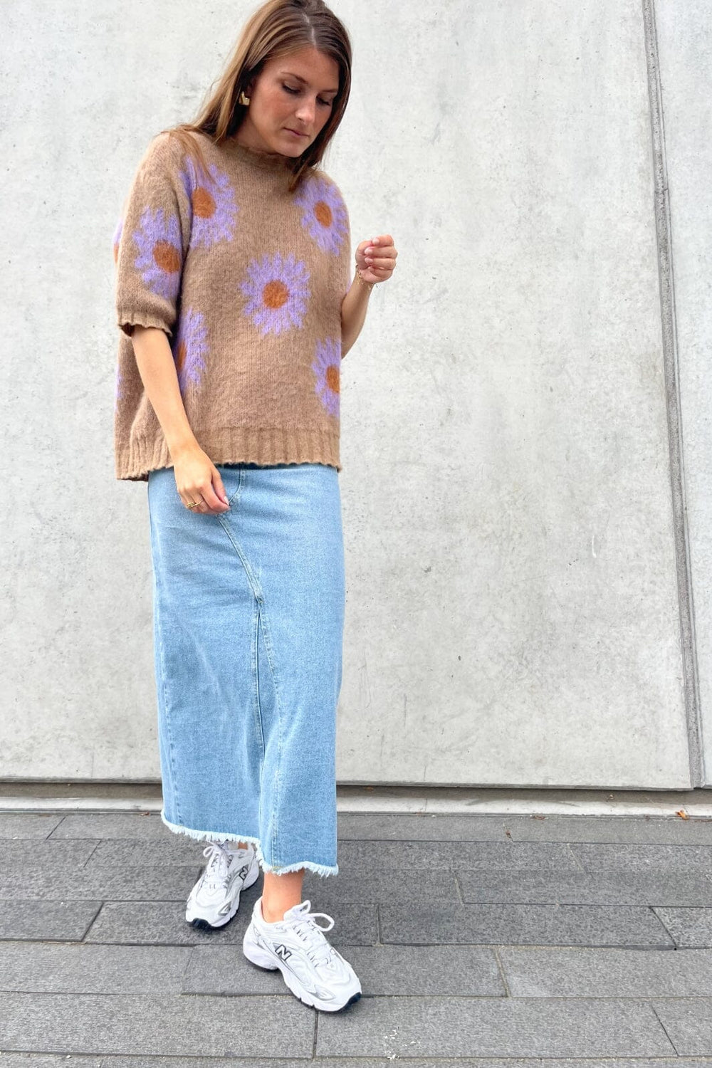 Noella - Raya Knit Sweater - 903 Sand/Lavender Flower Strikbluser 