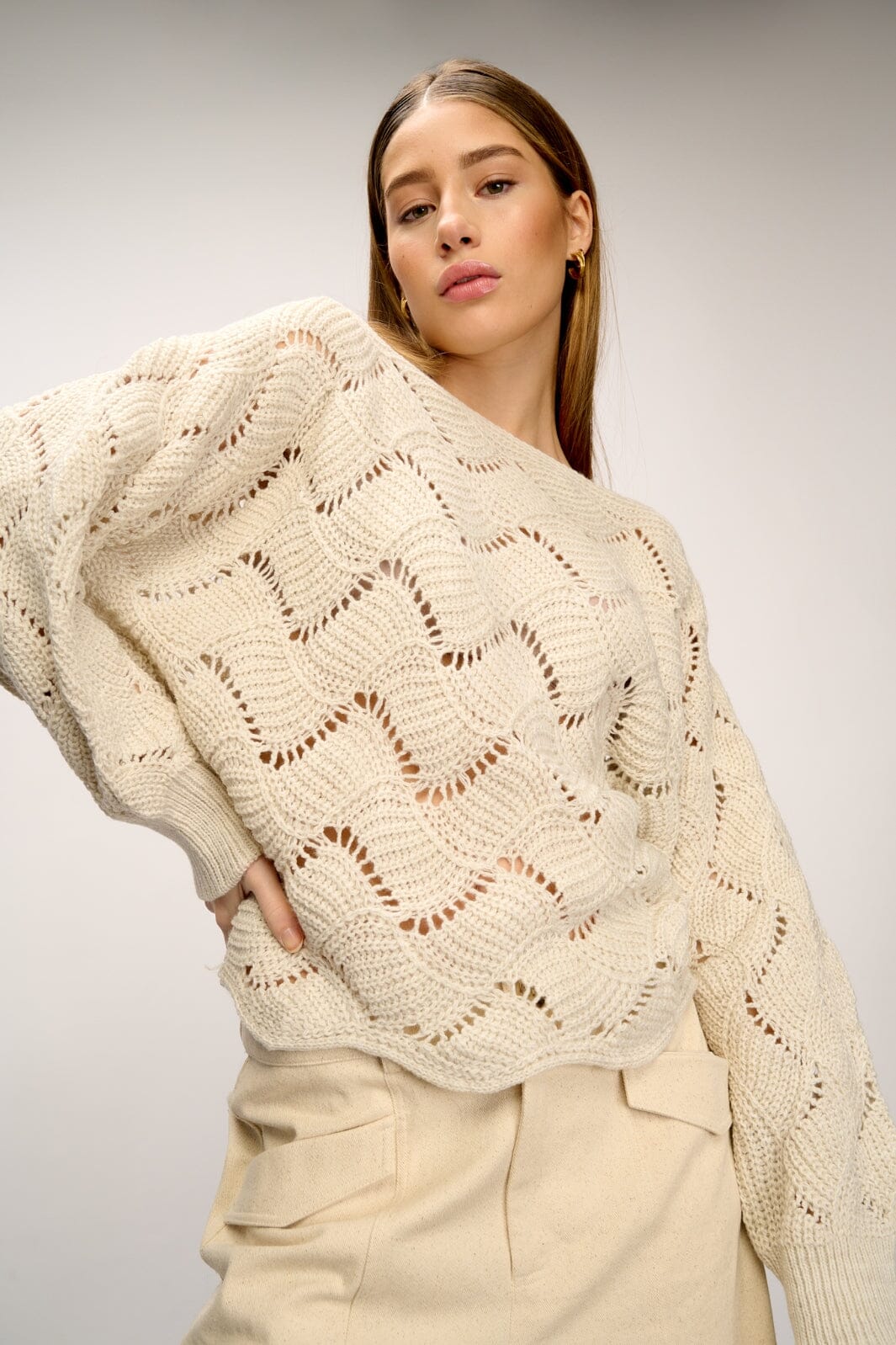 Noella - Taffy Knit Sweater - Sand Strikbluser 