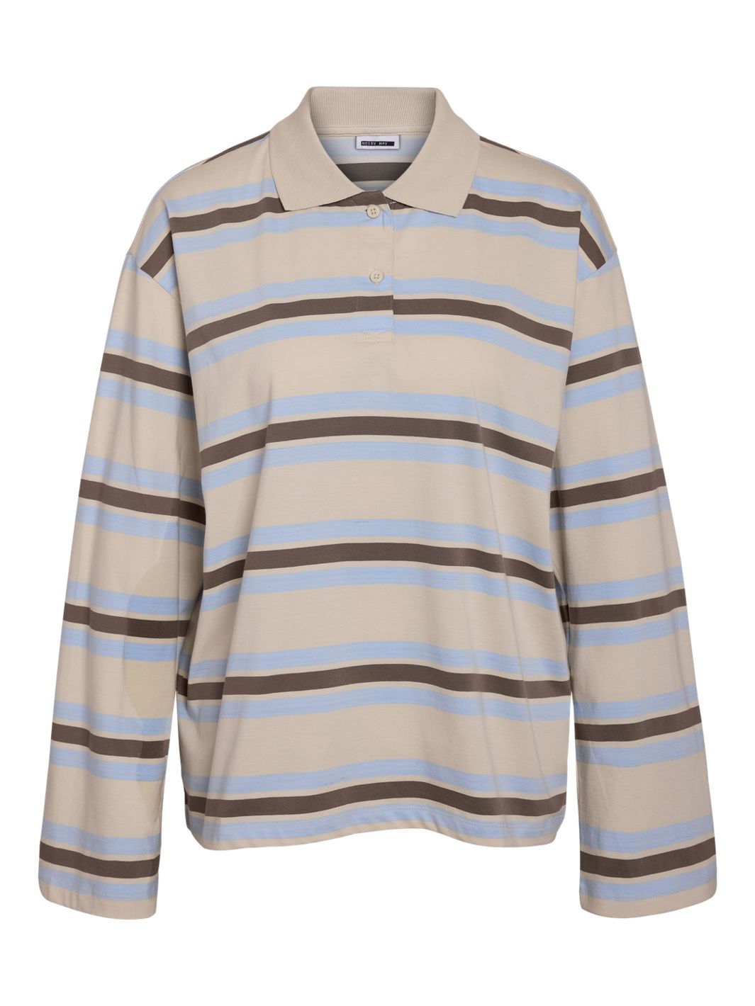 Noisy May - Nmaura L/S Striped Polo Shirt - 4959518 Birch Morel - Cashmere Blue
