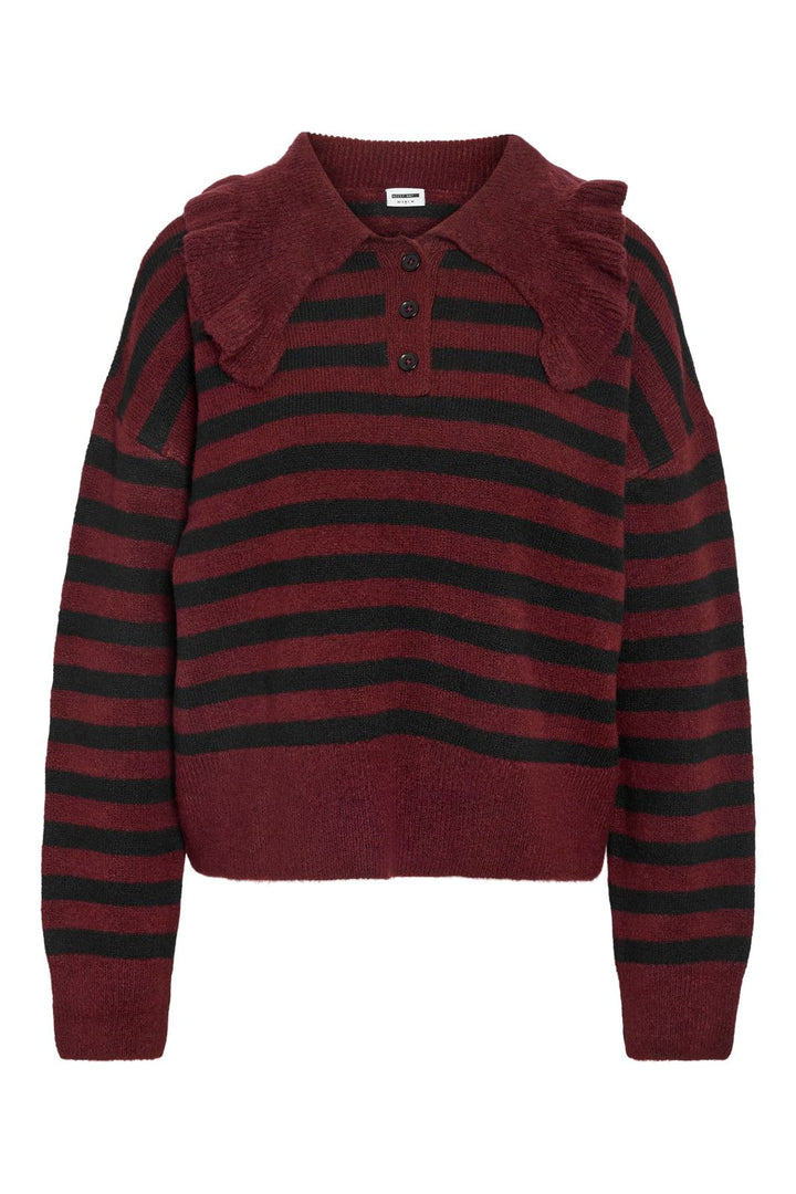 Noisy May - Nmbrooke L/S Frill Collar Knit - 4924582 Windsor Wine Black