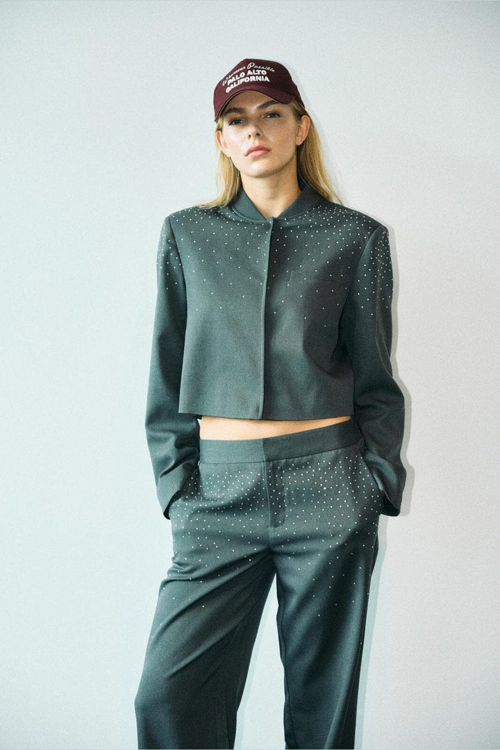 Noisy May - Nmellie Rhinestone Cropped Jacket Fwd - 4847913 Dark Grey Melange