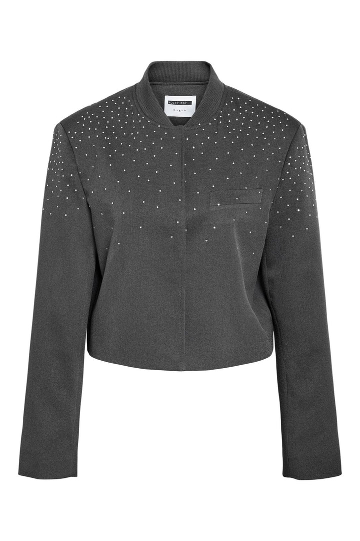 Noisy May - Nmellie Rhinestone Cropped Jacket Fwd - 4847913 Dark Grey Melange