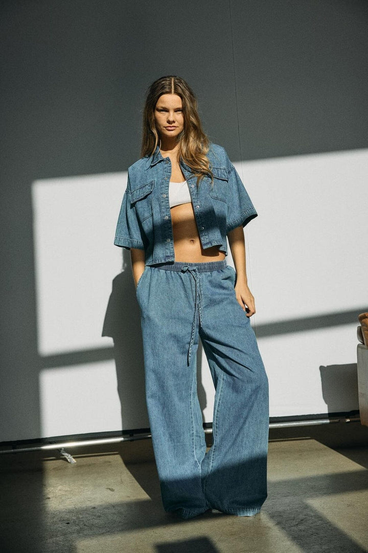 Noisy May - Nmenza S/S Reg Crop Shirt Mg004Mb - 4919938 Medium Blue Denim