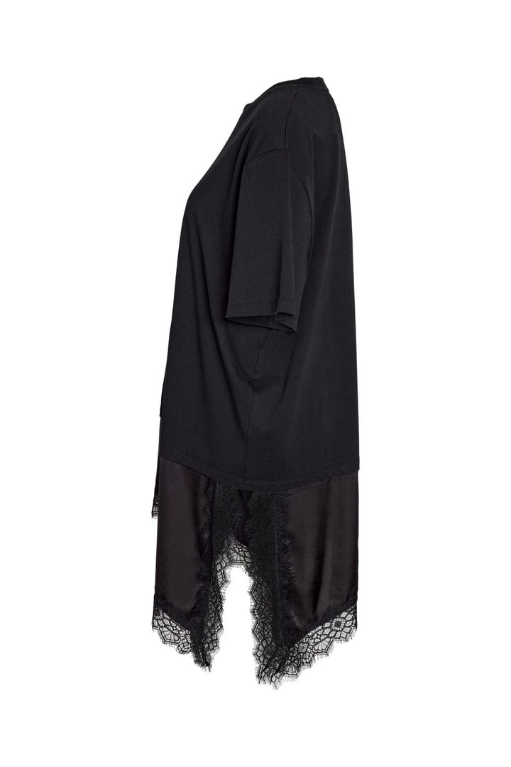 Noisy May - Nmfilla S/S Oversize Satin Lace T-Shirt - 5162242 Black Black Lace