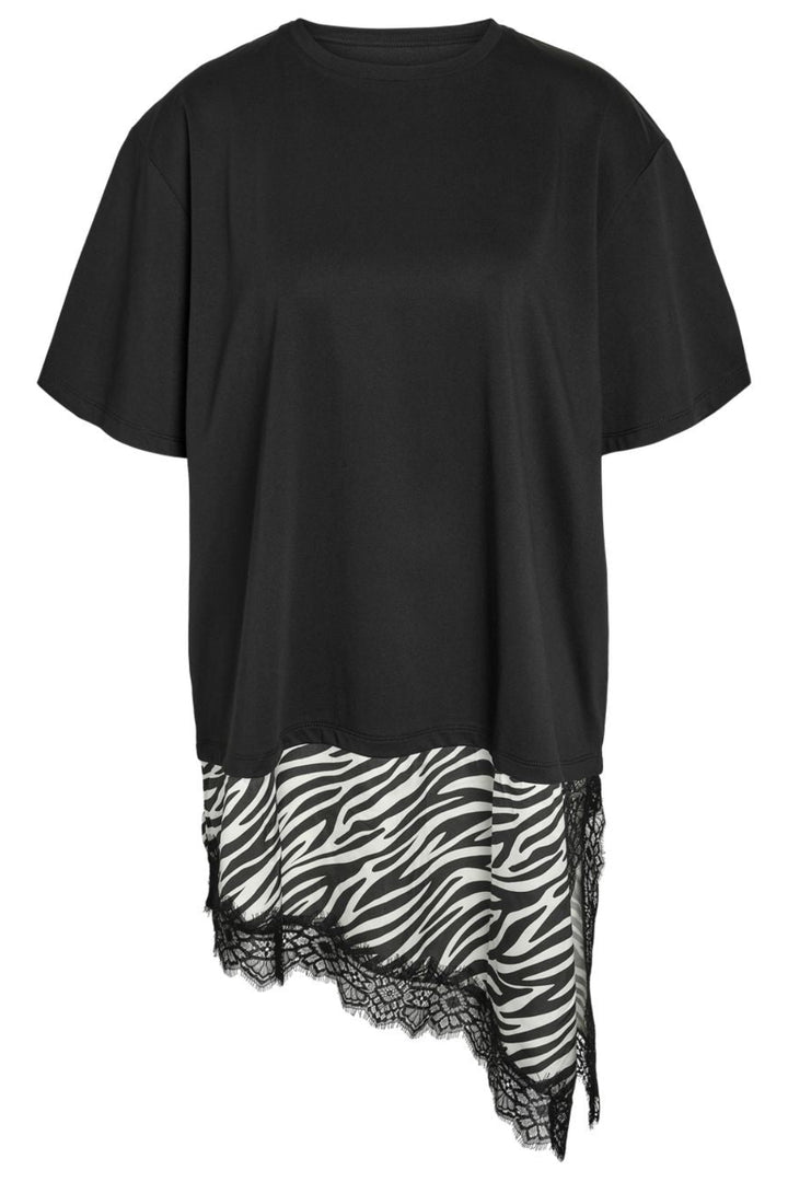 Noisy May - Nmfilla S/S Oversize Satin T-Shirt - 5191000 Black Zebra