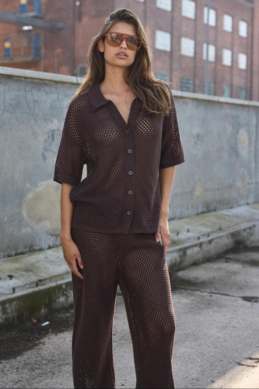 Noisy May - Nmflorine S/S Oversized Knit Shirt - 4766299 French Roast