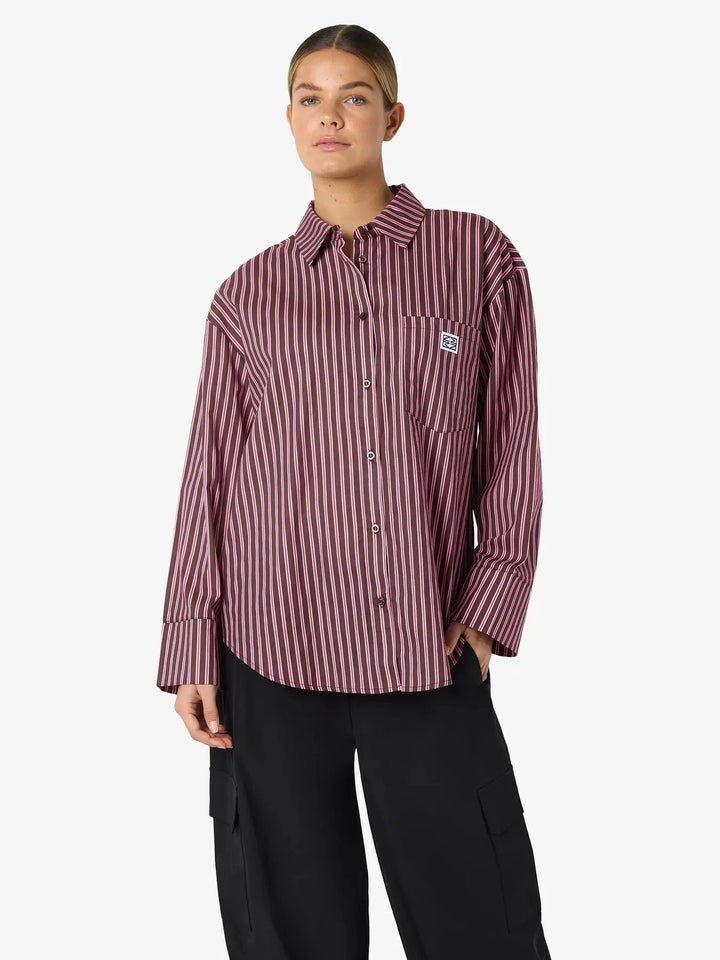 Noisy May - Nmfrida L/S Button Shirt Box - 5089197 Windsor Wine Begonia Pink/White Skjorter 