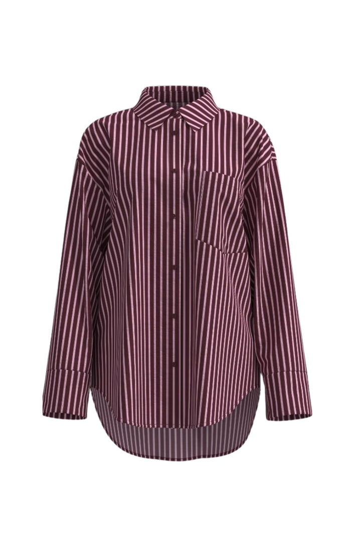 Noisy May - Nmfrida L/S Button Shirt Box - 5089197 Windsor Wine Begonia Pink/White