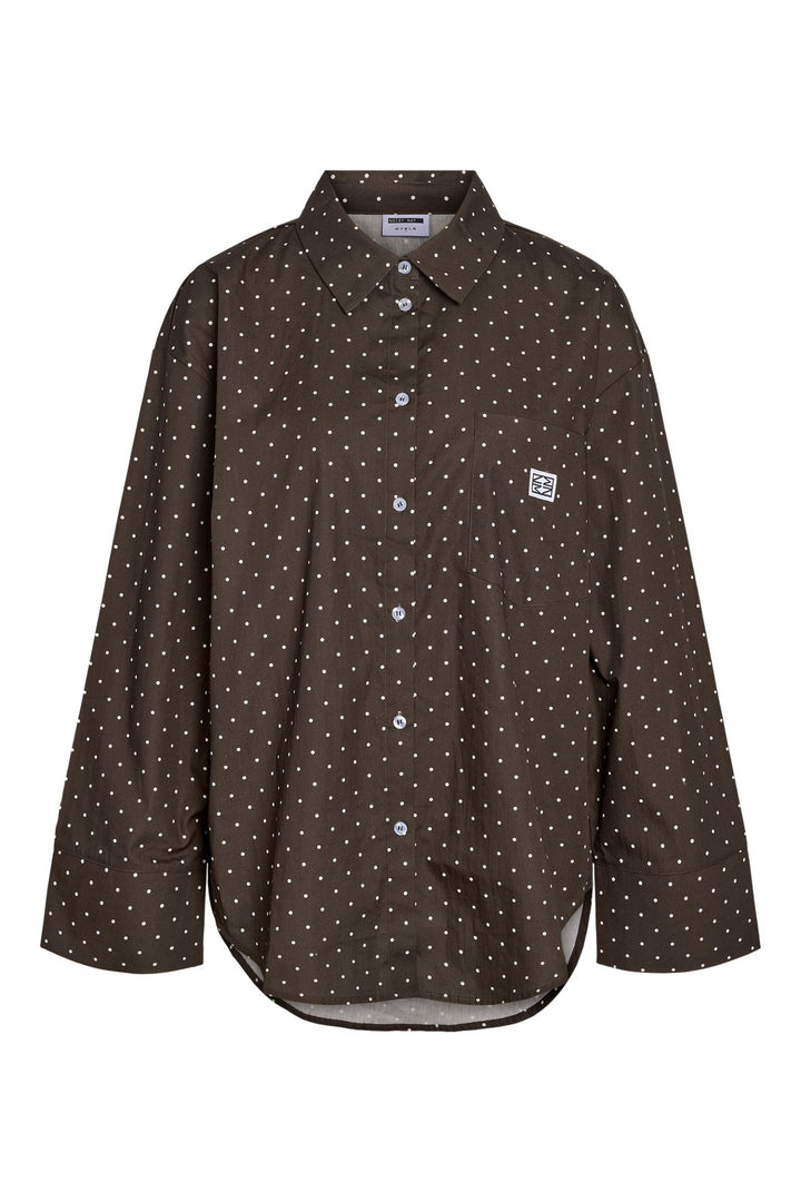 Noisy May - Nmfrida L/S Button Shirt Box - 5091867 Chocolate Brown White Dots