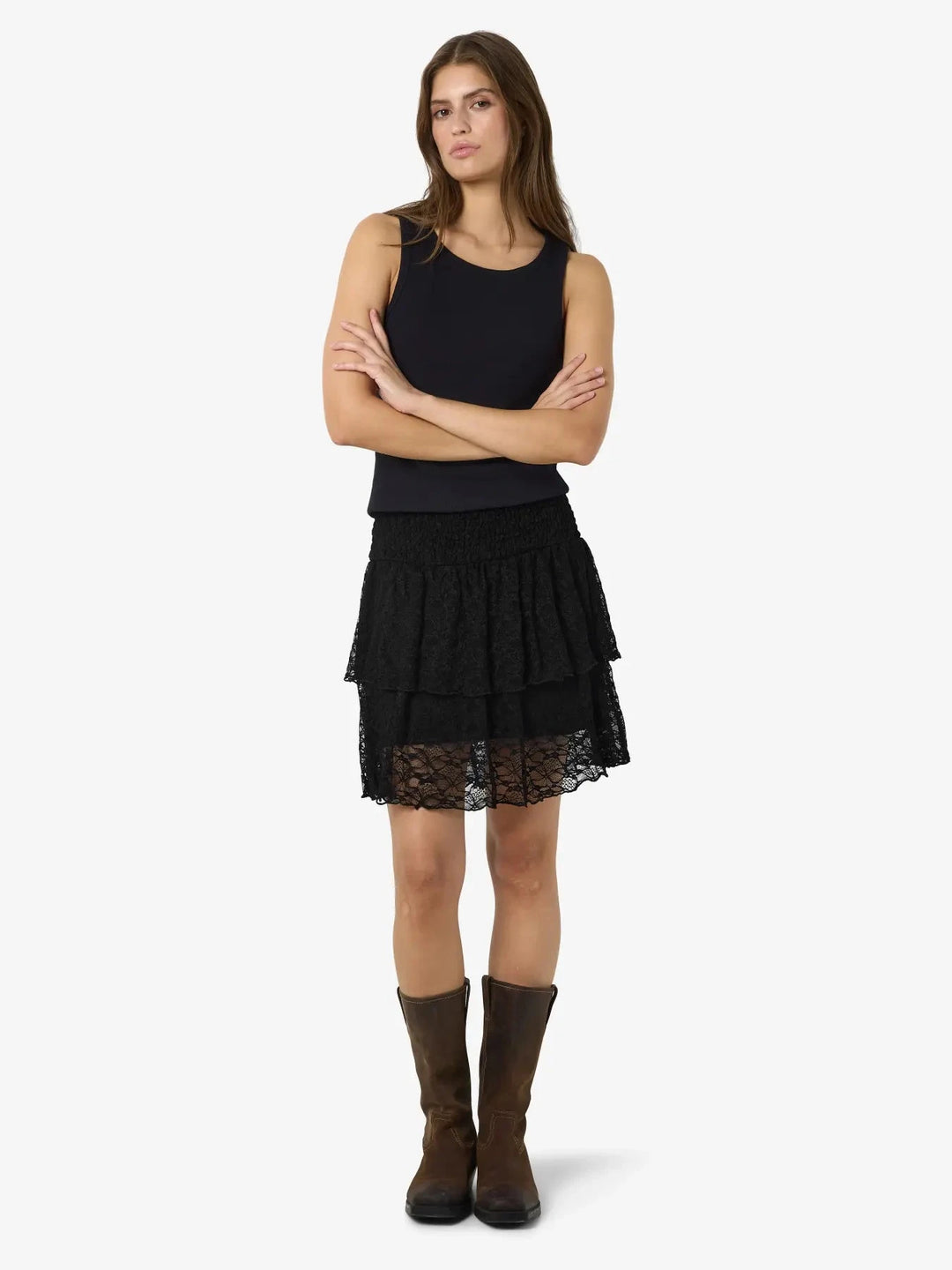 Noisy May - Nmisabel Nw Short Layered Skirt - 4949078 Black Lace Nederdele 