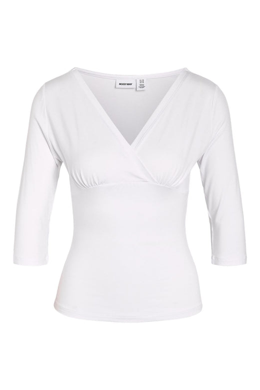 Noisy May - Nmjune 3/4 V-Neck Top - 5239151 Snow White