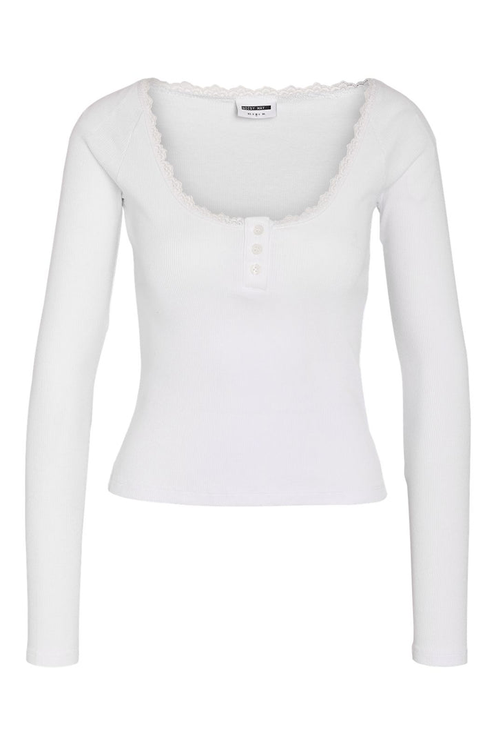 Noisy May - Nmmaya L/S Lace Henley Top - 5048368 Bright White