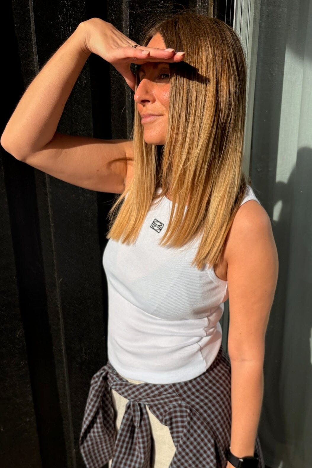 Noisy May - Nmmaya S/L Regular Tank Top - 4975877 Bright White Black Emb Toppe 