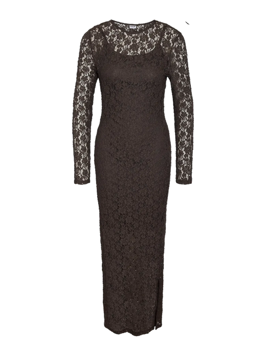 Noisy May - Nmmiriam L/S Maxi Lace Dress - 5064757 Chocolate Brown Kjoler 