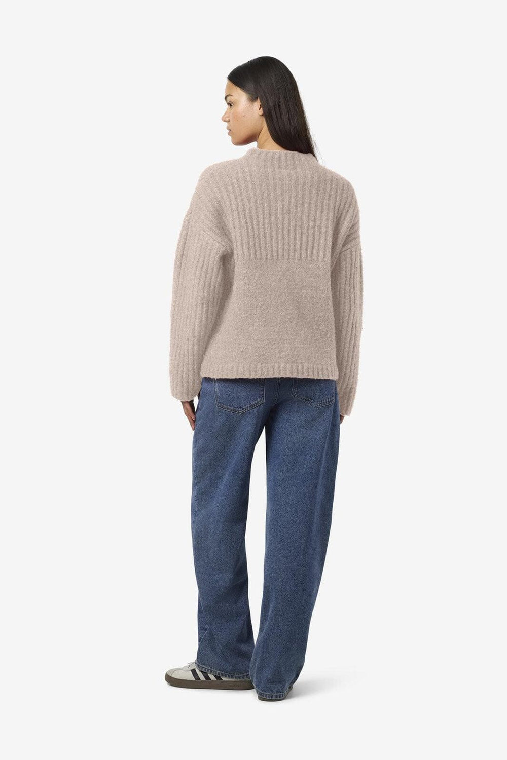 Noisy May - Nmnyla L/S Loose High Neck Knit Fwd Dd - 4798741 Humus Melange