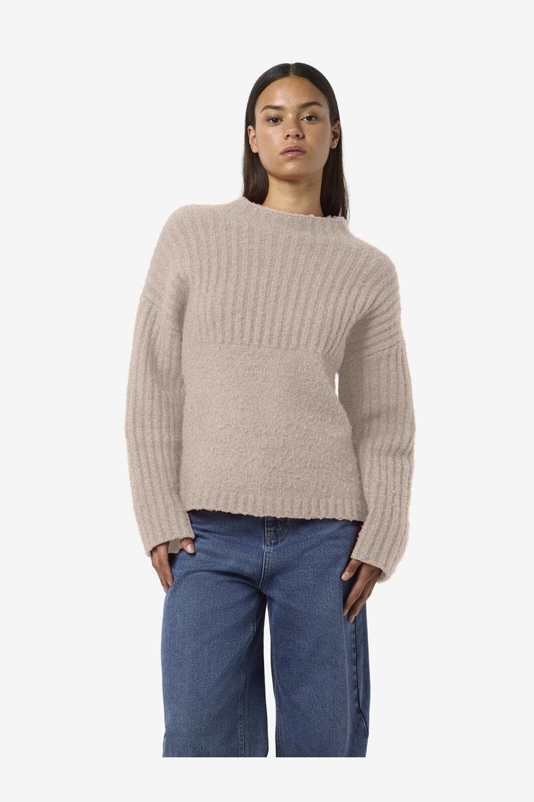 Noisy May - Nmnyla L/S Loose High Neck Knit Fwd Dd - 4798741 Humus Melange