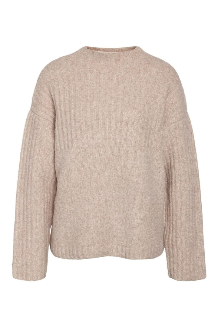 Noisy May - Nmnyla L/S Loose High Neck Knit Fwd Dd - 4798741 Humus Melange