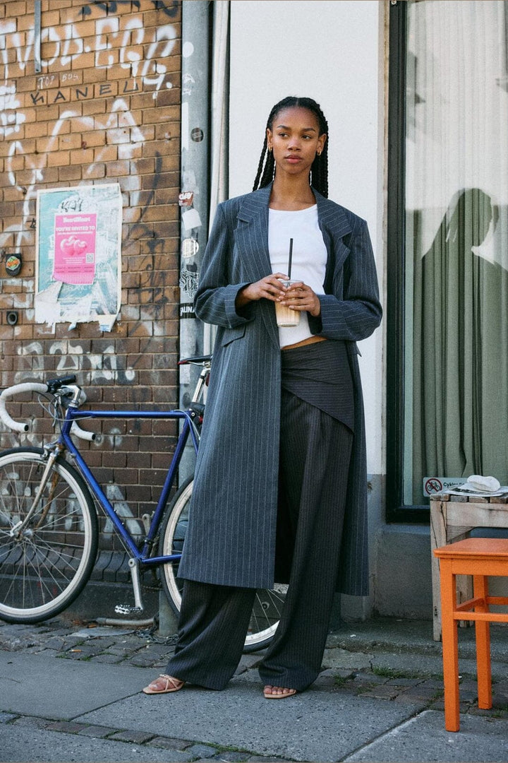 Noisy May - Nmpine Pinstripe Scarf Pant Tnt/20 - 5213288 Charcoal Gray Pinstripe