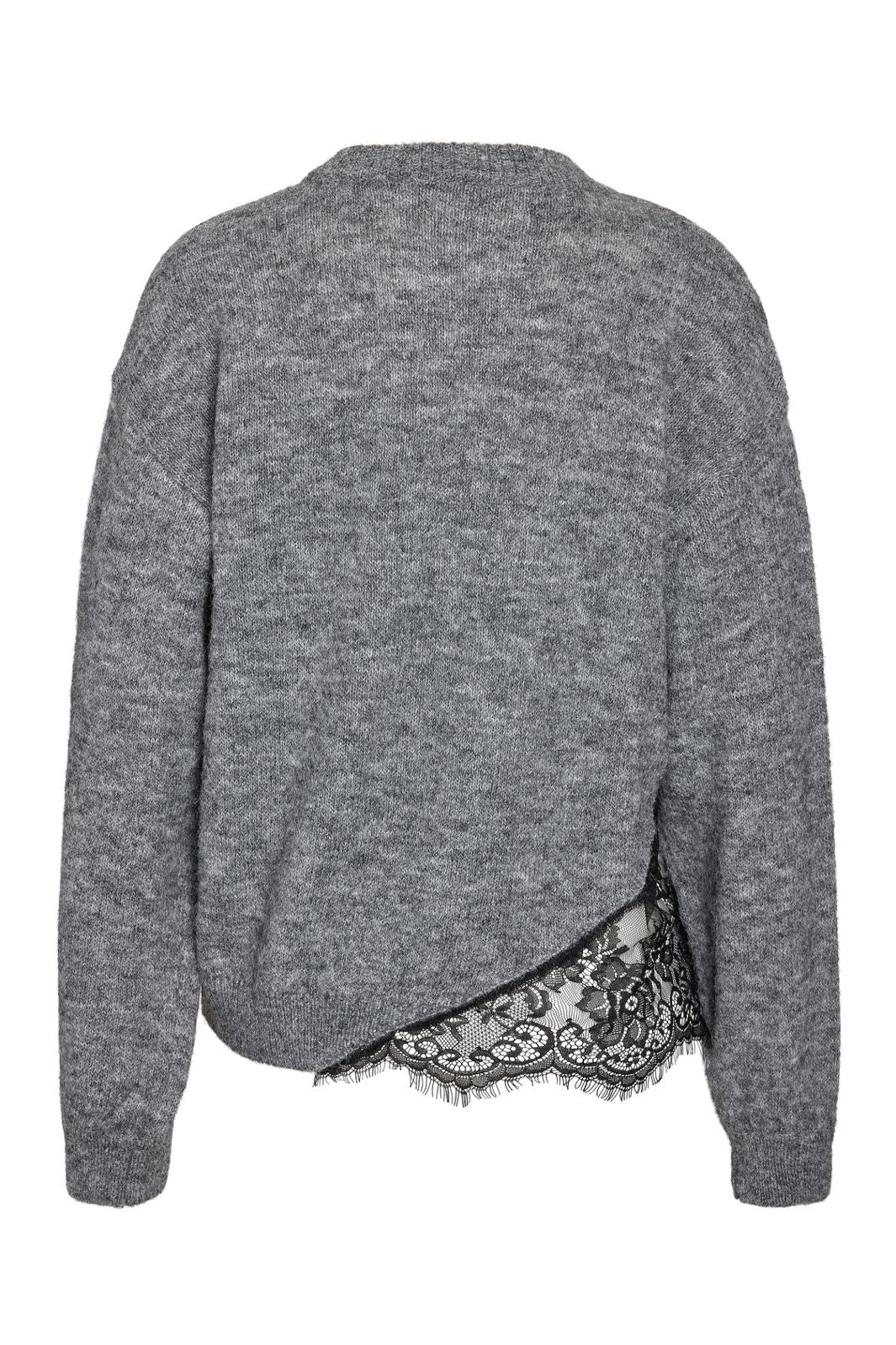 Noisy May - Nmpreston L/S O-Neck Lace Knit - 5098380 Medium Grey Melange