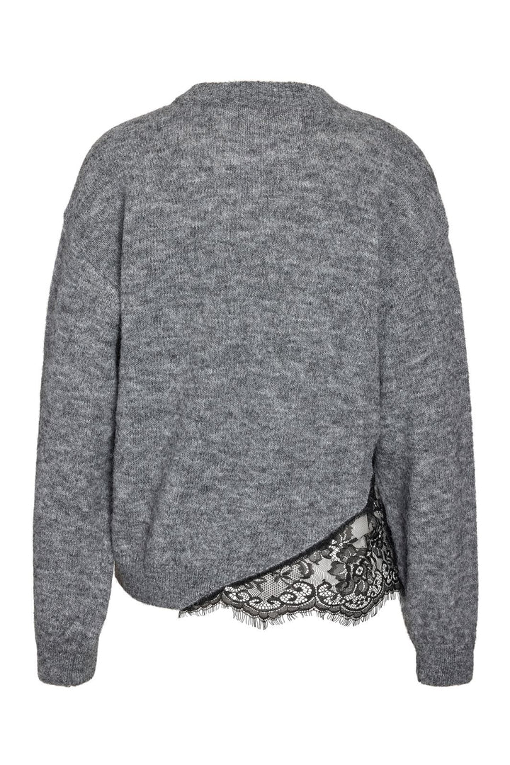 Noisy May - Nmpreston L/S O-Neck Lace Knit - 5098380 Medium Grey Melange