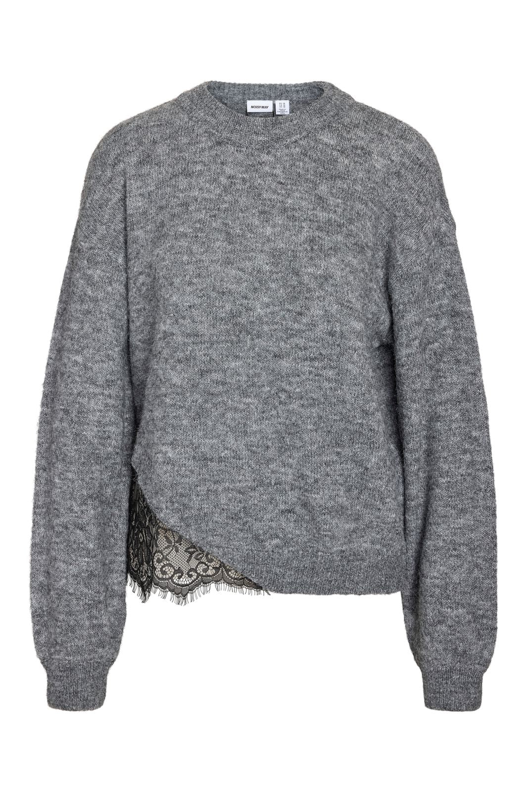 Noisy May - Nmpreston L/S O-Neck Lace Knit - 5098380 Medium Grey Melange