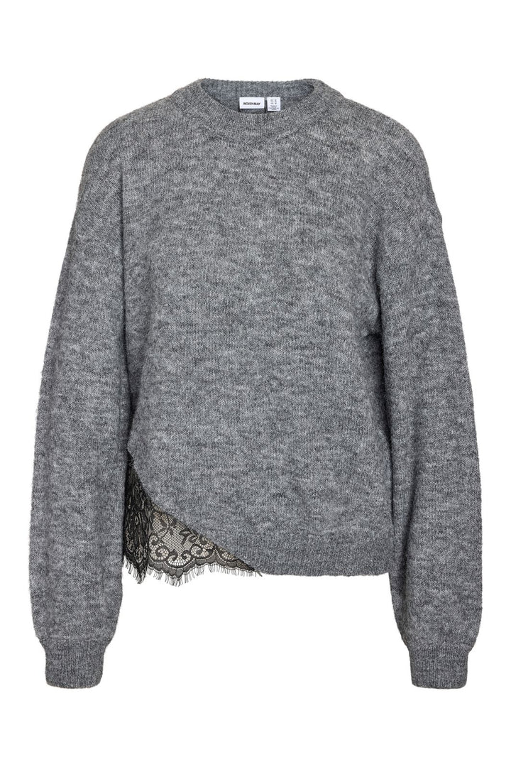 Noisy May - Nmpreston L/S O-Neck Lace Knit - 5098380 Medium Grey Melange