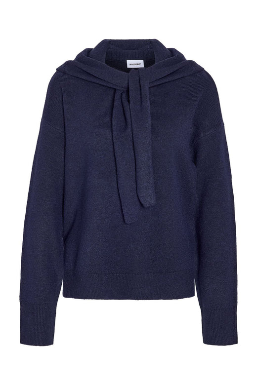 Noisy May - Nmsabrina L/S O-Neck Scarf Knit Top - 5263381 Navy Blazer