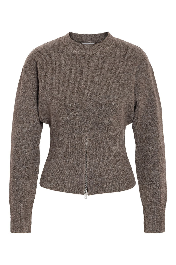 Noisy May - Nmsloan L/S O-Neck Zip Knit Fwd - 4854885 Morel Melange