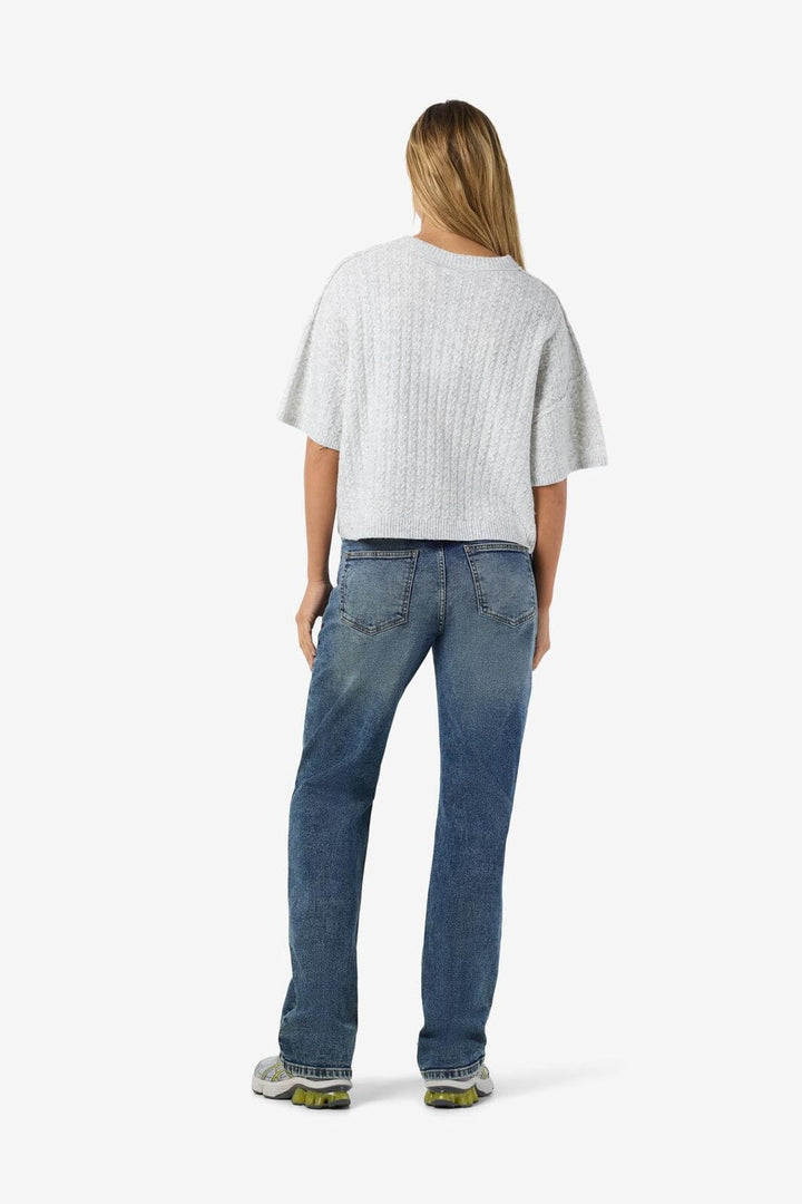 Noisy May - Nmsmilla S/S Cable Knit Top - 4923869 Light Grey Melange