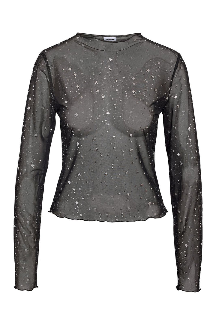 Noisy May - Nmstar Foil L/S High Neck Mesh Fwd - 4651141 Black Silver Glitter Stars