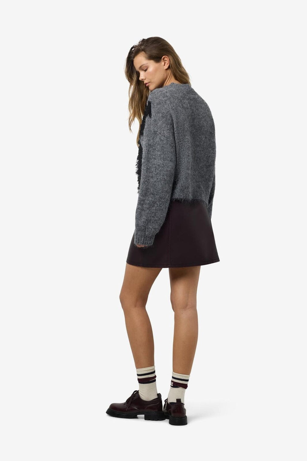 Noisy May - Nmsutton L/S O-Neck Lace Knit Fwd - 4986587 Dark Grey Melange Lace