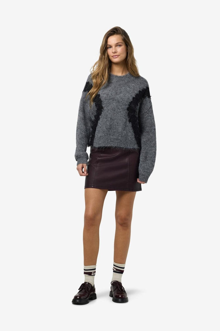 Noisy May - Nmsutton L/S O-Neck Lace Knit Fwd - 4986587 Dark Grey Melange Lace