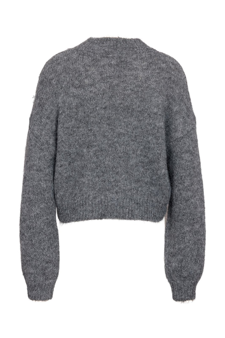 Noisy May - Nmsutton L/S O-Neck Lace Knit Fwd - 4986587 Dark Grey Melange Lace