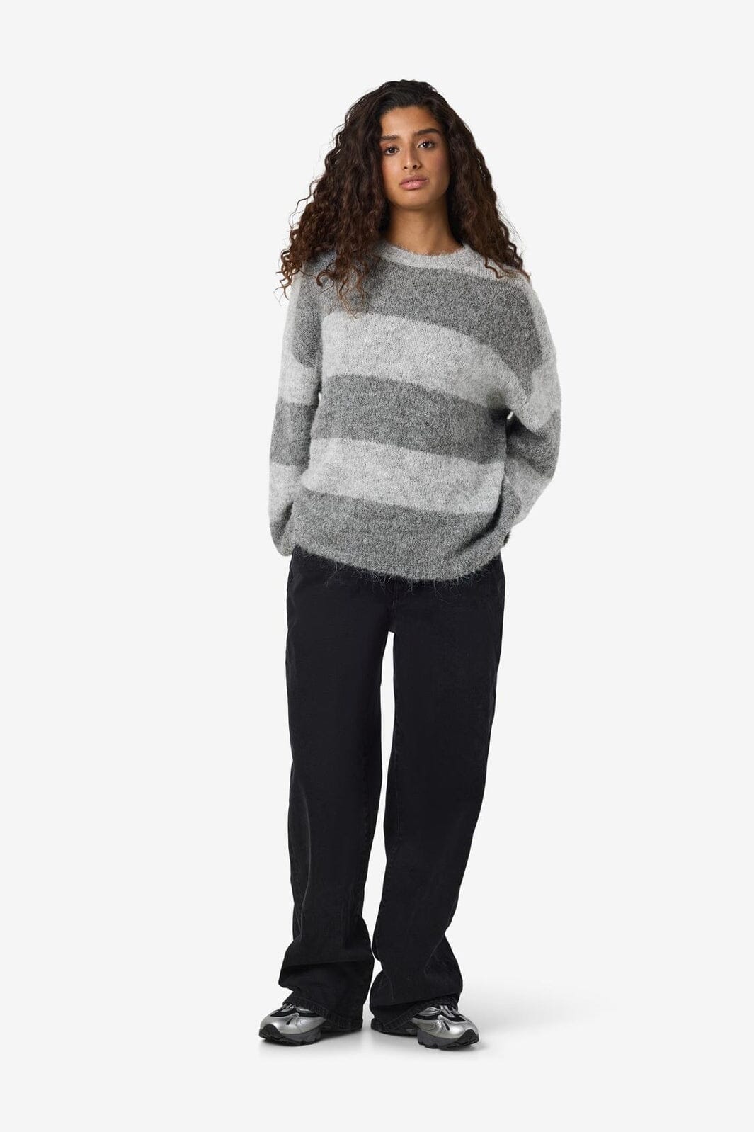 Noisy May - Nmsutton L/S Oversized Knit Fwd - 4563314 Light Grey Melange Medium Grey Melange