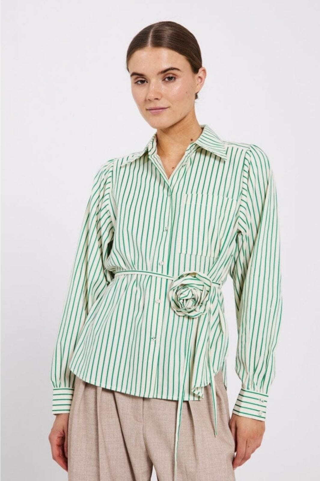 Norr - Linna Shirt - Bright Green Stripe Skjorter 