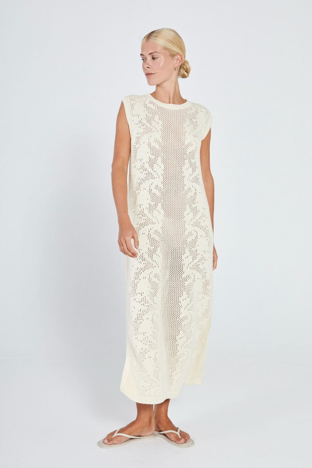 Norr - Stilla Crochet Knit Dress - Off-White Kjoler 
