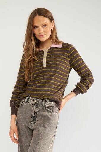 Nümph - Nulucinda Stripe Pullover 707198 - Black Coffee Strikbluser 