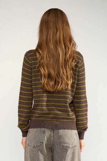 Nümph - Nulucinda Stripe Pullover 707198 - Black Coffee Strikbluser 